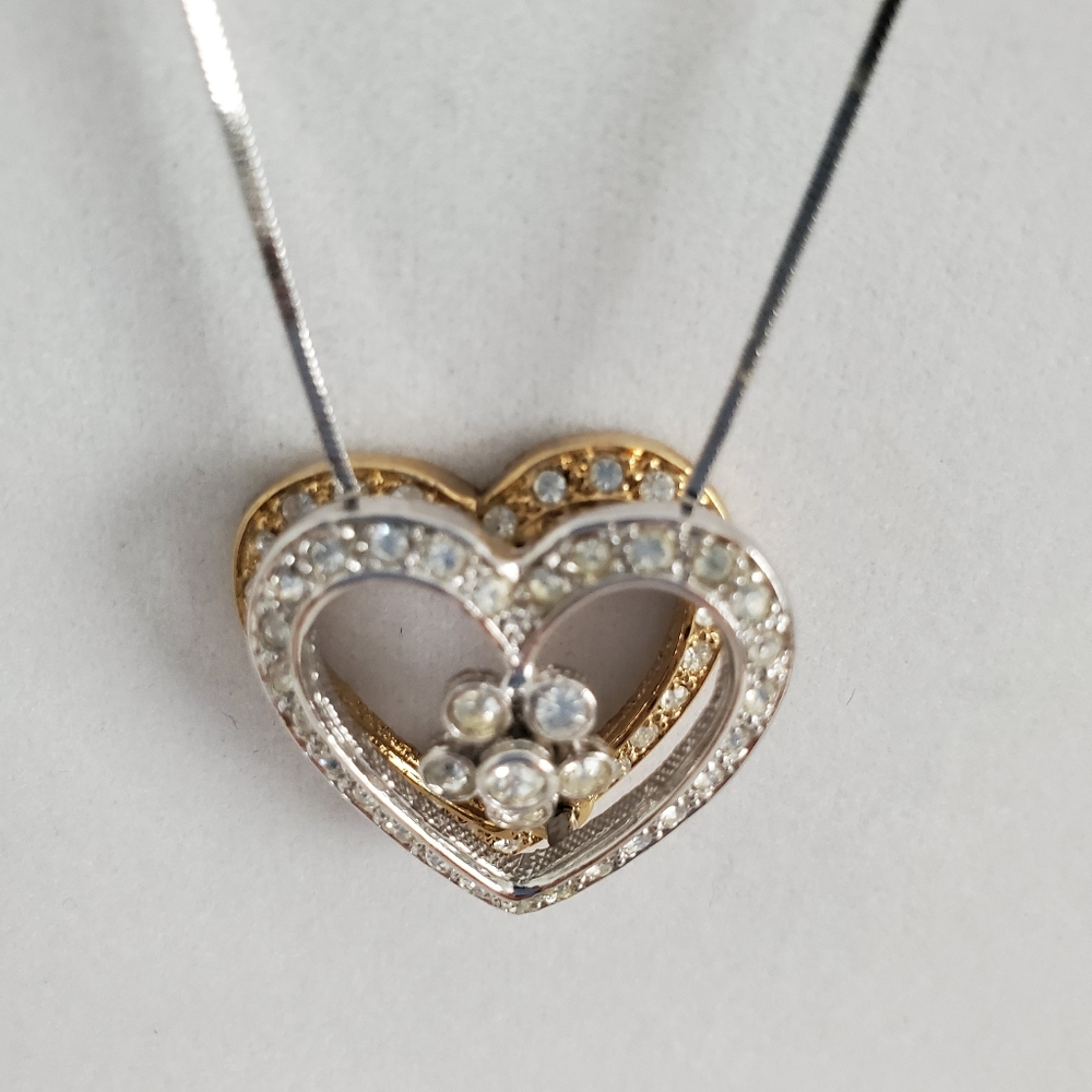 Double Heart Rhinestone Pendant Necklace